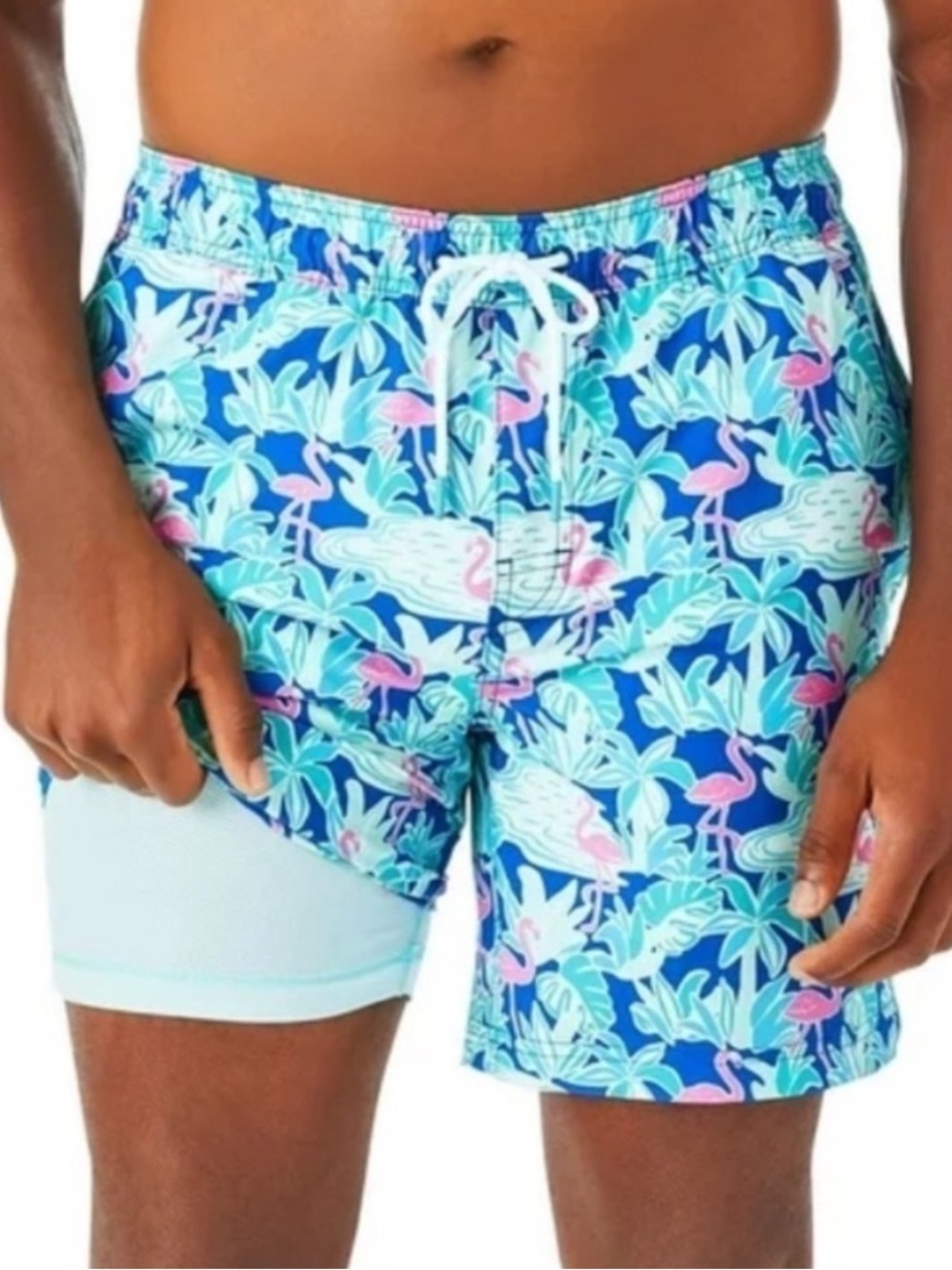 Boys Resort Tropical Flamingo Swim Trunks - Blue, Size M (8) NWT